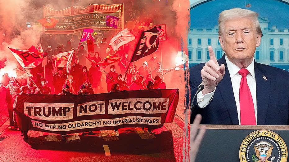 american-flags-torched,-riot-police-clash-with-protesters-ahead-of-trump-davos-arrival